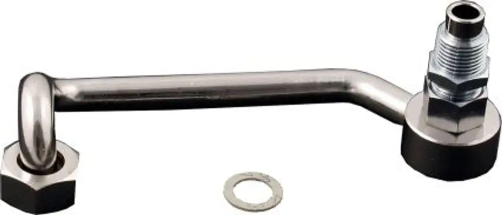 Anschluss-Set mit einem gewinkelten Metallrohr, einer Mutter und einer Dichtung, gefertigt von Wolf. Das Set ist für Gasübergänge konzipiert.
